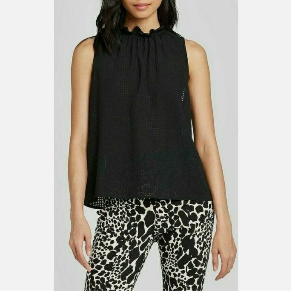 Who What Wear Women’s Black Sleeveless Ruffle Neck Sheer Blouse Top Size M